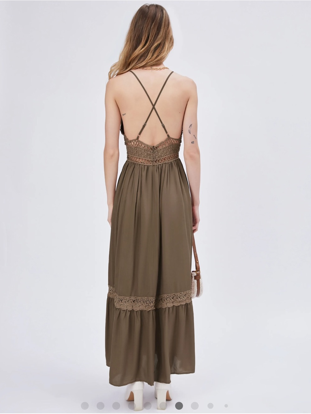 NWT Cider Brown Lace Crochet Boho Strappy Maxi Sundress - L - Picture 4 of 7